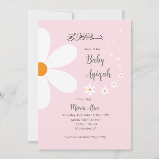 Roze bloemenaqiqah kaart (Voorkant)