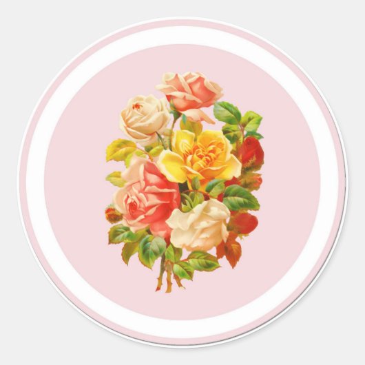 Roze Bloemenarrangement Rozen Ronde Sticker (Voorkant)