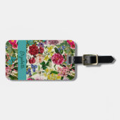  roze bloemenbeige patroonmonogram bagagelabel (Voorkant horizontaal)