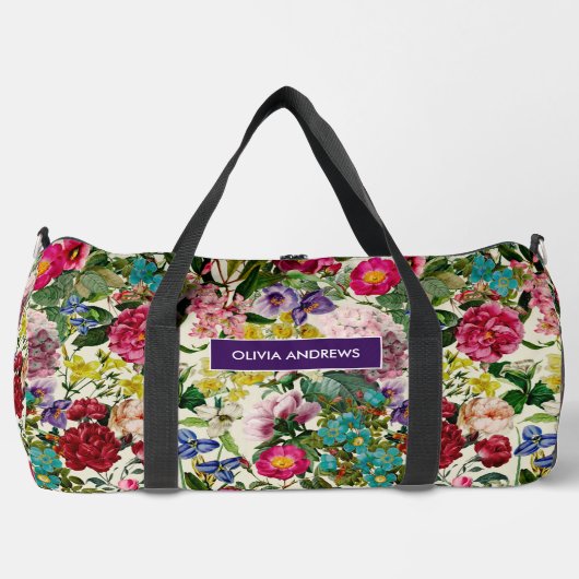 roze bloemenbeige patroonmonogram bedrukt plunjezak (Voorkant)