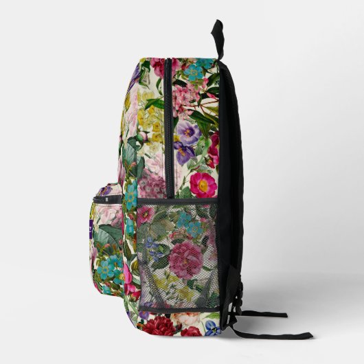 roze bloemenbeige patroonmonogram bedrukte rugzak (Rechts)
