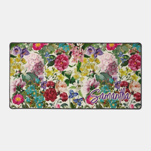  roze bloemenbeige patroonmonogram bureaumat (Voorkant)