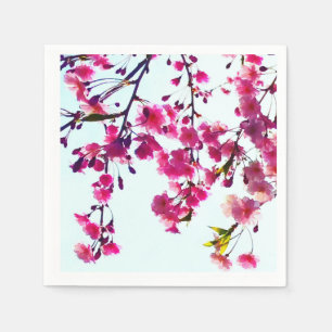 Roze bloemenbloesems roze kersenboom servet