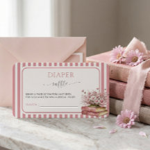 Roze bloemenboek baby shower luier raffle kaart