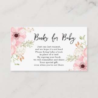 Roze bloemenboeken voor babyfeestje informatiekaartje