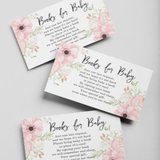 Roze bloemenboeken voor babyshower informatiekaartje