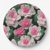 roze bloemenboho groen patroon papieren bordje (Voorkant)