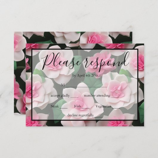 roze bloemenboho groen patroon RSVP kaartje (Voorkant / Achterkant)
