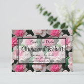  roze bloemenboho groen patroon save the date (Staand voorkant)