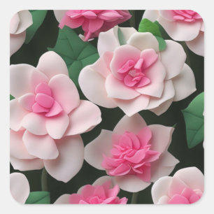 roze bloemenboho groen patroon vierkante sticker