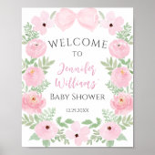 Roze bloemenboog baby shower welkomstbord poster (Voorkant)