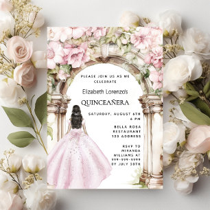 Roze bloemenboog jurk Quinceanera Kaart