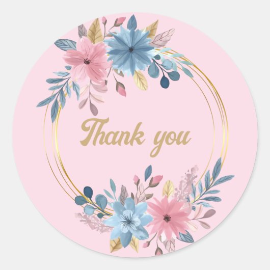 Roze bloemenbruids/baby shower Dank u Ronde Sticker (Voorkant)