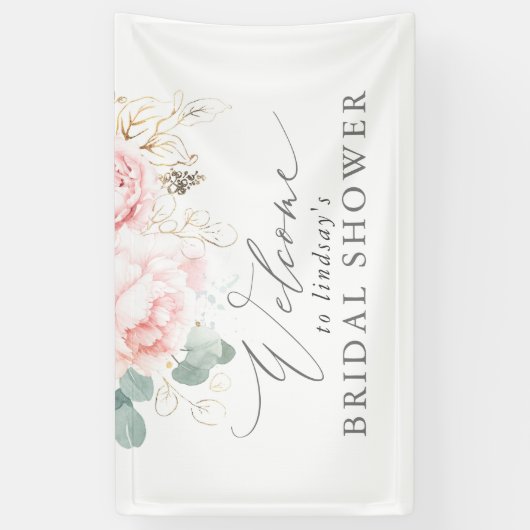 Roze Bloemenbruids / Baby shower welkomstbanner Spandoek (Verticaal)