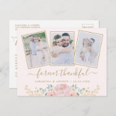 Roze Bloemenbruiloft foto collage dank u kaart (Voorkant / Achterkant)