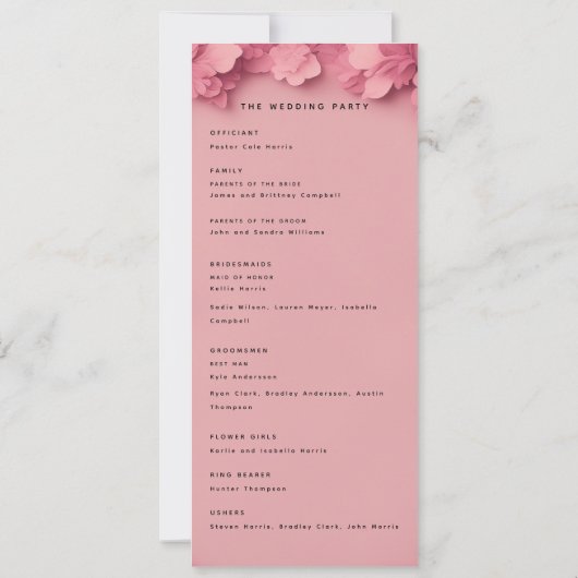 roze bloemenbruiloft programma (Achterkant)