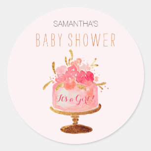 Roze Bloemencake Het is een Meisje Baby shower Sti Ronde Sticker