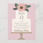 Roze bloemencake verjaardagsfeestje  briefkaart (Voorkant)