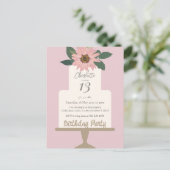 Roze bloemencake verjaardagsfeestje  briefkaart (Staand voorkant)