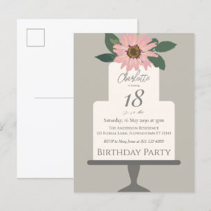 Roze bloemencake verjaardagsfeestje briefkaart