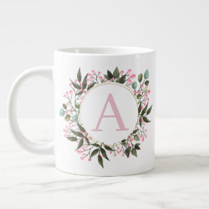 Roze Bloemencirkel Lijst Monogram Bewerkbaar Initi Extra Grote Beker