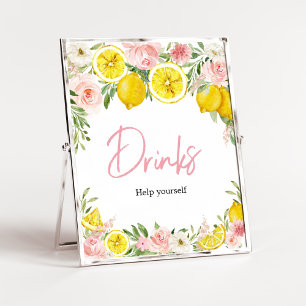 Roze bloemencitroen Drinken Poster