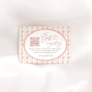 Roze bloemencode QR baby shower cadeau registratie Informatiekaartje