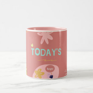 Roze bloemencoffiemok Inspirerende quote Tweekleurige Koffiemok