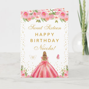 Roze Bloemend Blond Haar Meisje Sweet Sixteen Kaart