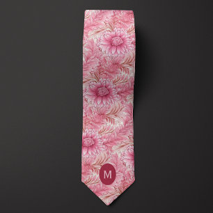 Roze Bloemend Mozaïek Initialen Stropdas