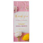 Roze Bloemendecor Bruiloft Brunch Wijn Cadeautas (Achterkant)