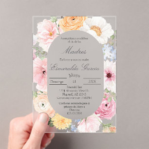 Roze bloemendia de las madres acryl uitnodigingen
