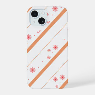 Roze bloemendiagonaal gestreepte telefoonhoes. iPhone 15 hoesje