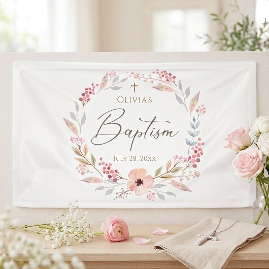 Roze bloemendochterdoop spandoek