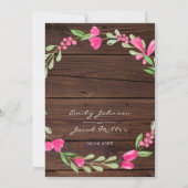 Roze bloemendonk bruin rustiek hout landelijke tro aankondiging (Achterkant)