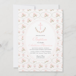 Roze bloemendoop uitnodiging, Meisje Doop, Kaart
