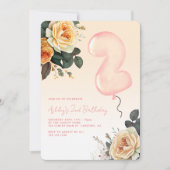 Roze bloemenelegante 2e verjaardag kaart (Voorkant)