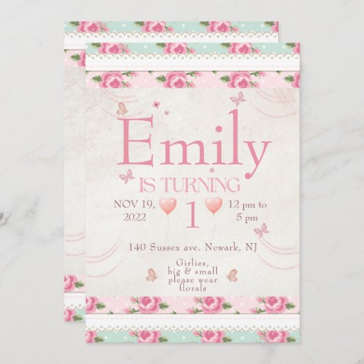 Roze Bloemenfeest Liefde Shack Fancy Uitnodiging (Voorkant / Achterkant)