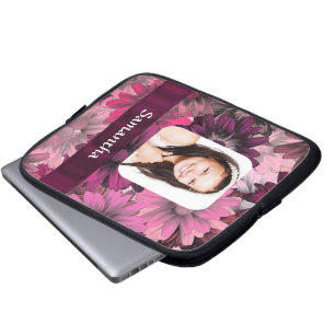 Roze bloemenfoto sjabloon laptop sleeve