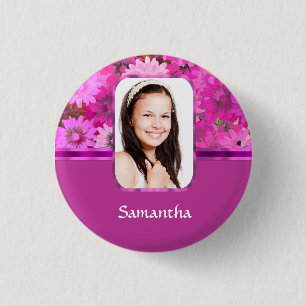 Roze bloemenfoto sjabloon ronde button 3,2 cm