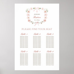 Roze bloemenframe Doop zitplaatsenkaart Poster