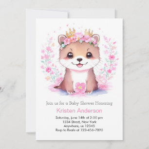 Roze Bloemengirlanden Otter Meisje Baby Shower Kaart