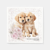  roze bloemengolden retriever hondenbruiloft servet (Voorkant)