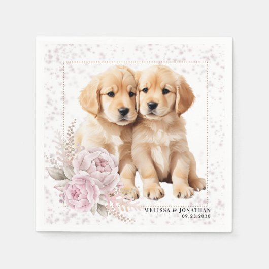  roze bloemengolden retriever hondenbruiloft servet (Voorkant)