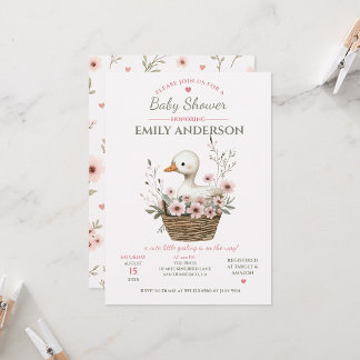 Roze bloemengosling baby shower | kaart