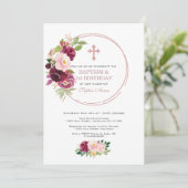 Roze Bloemengoud 1e Verjaardag & Doop Kaart