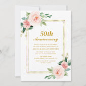 Roze Bloemengoud lijst 50ste verjaardag bruiloft Kaart (Voorkant)