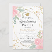 Roze bloemengoud lijst foto's virtueel Afstuderen Kaart (Voorkant)