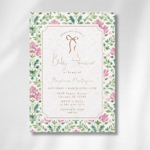 Roze bloemengoud lint baby shower kaart