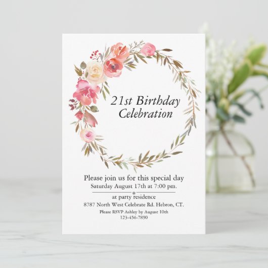 Roze Bloemengroen Boho, 21 Verjaardag Kaart (Staand voorkant)